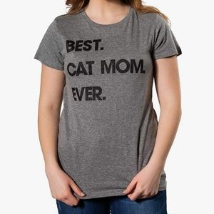 Crazy Dog T-Shirts Best Cat Mom Ever Slim Fit Shirt Gray Women's XL